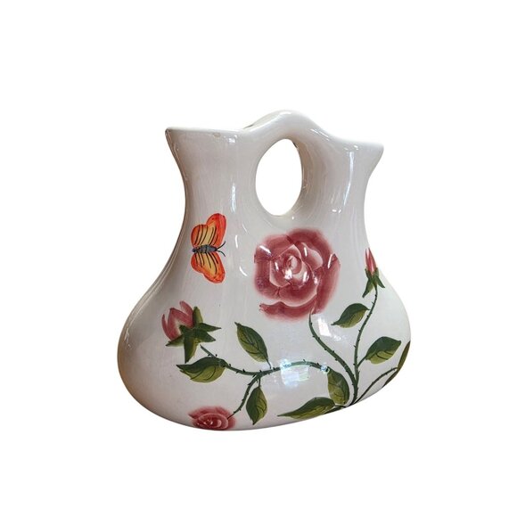 Hand-Painted Ceramic Vase With Roses & Butterfly Design - Picture 6 of 10